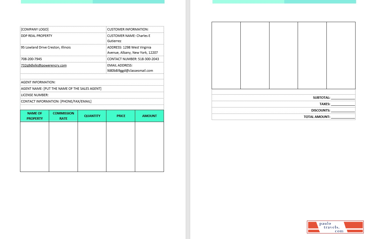 Real Estate Brokerage Commission Invoice Template PSD template